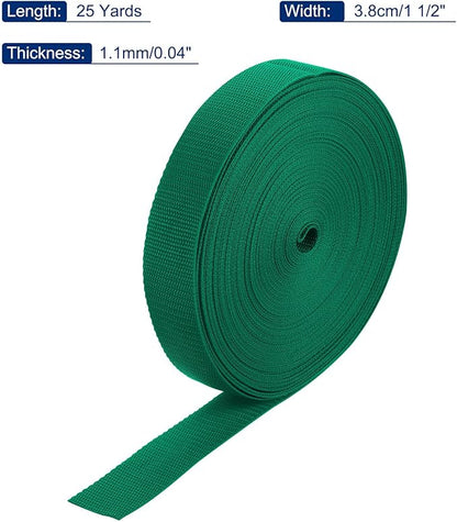 MECCANIXITY Lightweight Polypropylene Webbing Strap 1 1/2" 25 Yard Backpack Strapping Band Green for Outdoor Luggage Cargo Straps