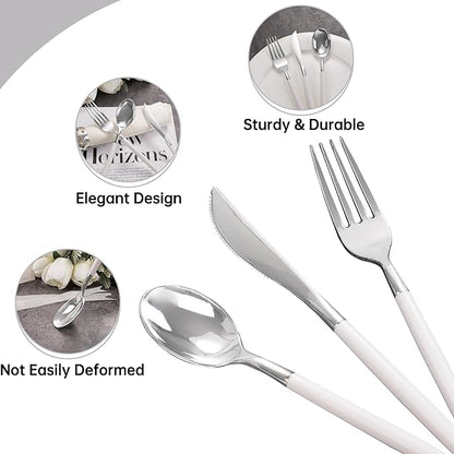 MirthMood 60 PCS Plastic Silverware,Disposable Silverware,Disposable Utensils Heavy Duty,Plastic Cutlery Set,Includes:20 Knives, Forks and Spoons for Party, Birthday,Wedding