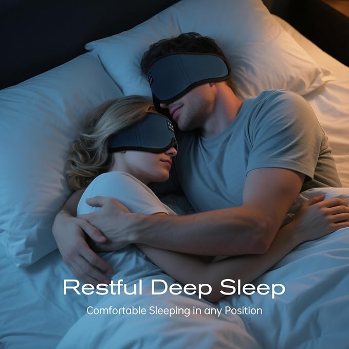 3D Sleep Mask with Bluetooth Headphones, Sleeping Headphones for Side Sleepers, Wireless Music Eye Mask with Ultra-Thin Stereo Speakers for Men, Women, Tech Gifts, Deep Blue