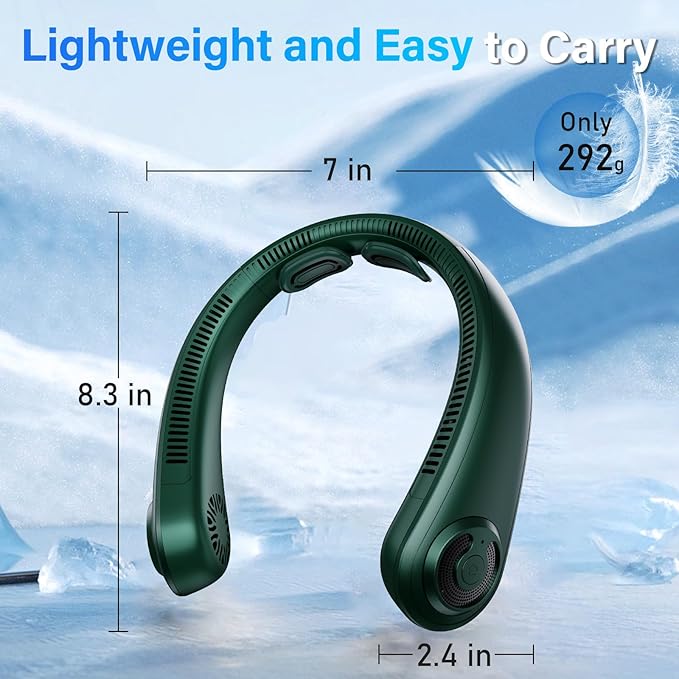 Neck Fan - Portable Neck Fan with Neck Support, 5 Speeds, All Around Airflow, Hand-free Bladeless Personal Cooling Fans, Rechargeable Wearable Fan for Outdoor and Indoor, Festival Gifts for Men Women