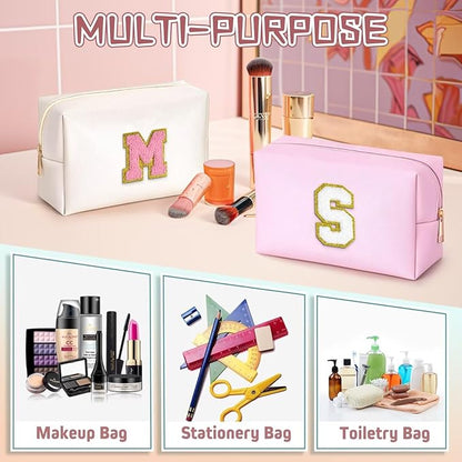 TOPEAST Preppy Makeup Bag, Small Cosmetic Travel Bags for Women, PU Leather Waterproof Toiletry Bag with Zipper, Personalized Birthday Gift for Women Girl, Preppy Gifts for Girl (Pink Y)