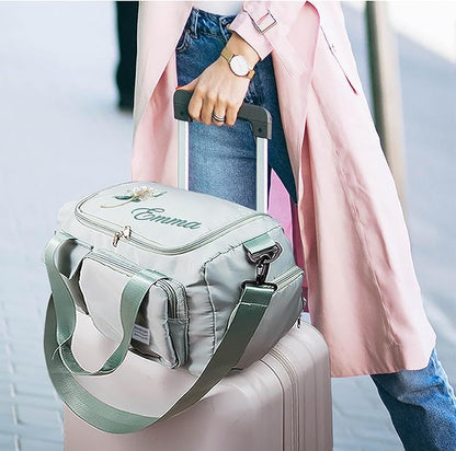 callie Personalized Waterproof Duffel Bag with Shoulder Strap, Custom Birth Flower and Name on Cute Gym Bag, Multi-Compartment Duffel Bags, Sports Bag for Women, Birthday Gift for Women