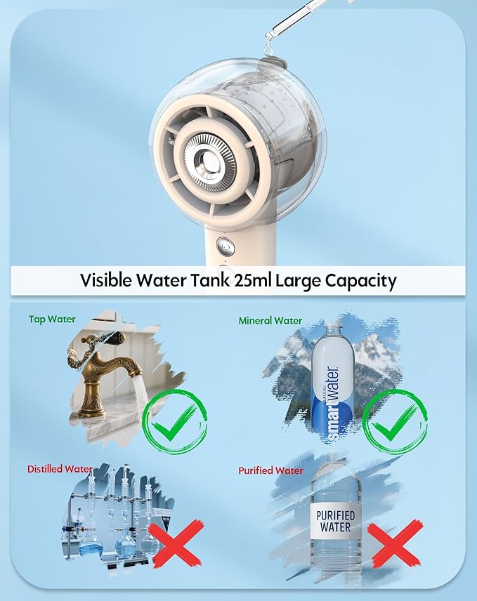 Portable Misting Fan, Handheld Turbo Fan with Mist, 6000mAh Battery Personal Fans Mister 4-Speed, 25ml Water Spray Tank, Gifts for Women Men Home Office Travel Outdoor Camping