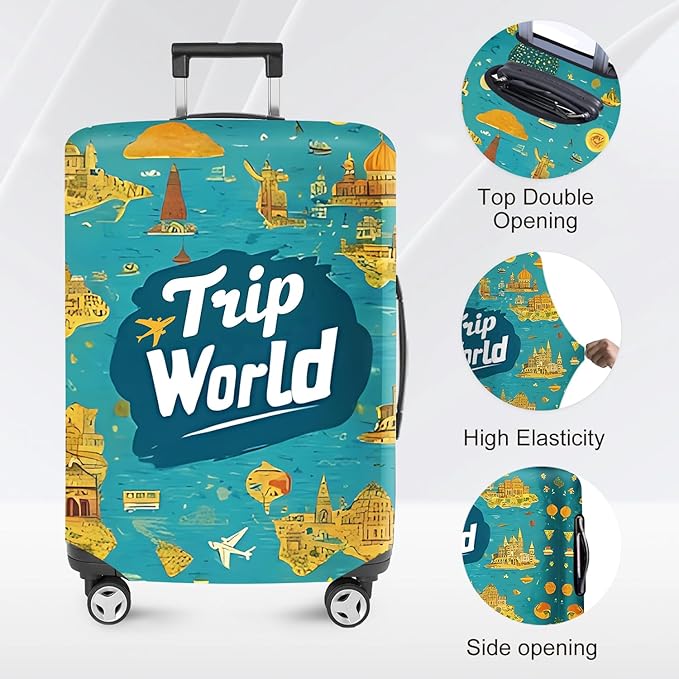 ANNA QUEEN Trip Word Travel Luggage Cover Suitcase Protector Suitcase Cover Anti-Scratch,Stretchable Fit for 18-32Inch Luggage,Travel Bag Cover Washable L(fits 26-28Inch suitcase)