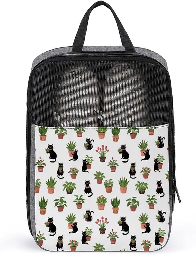 Portable Travel Shoe Packing Bag for Gym Dust-Proof Storage Shoe Travel Bag Funny Black Cat Plant Garden Reusable Sneaker Bags