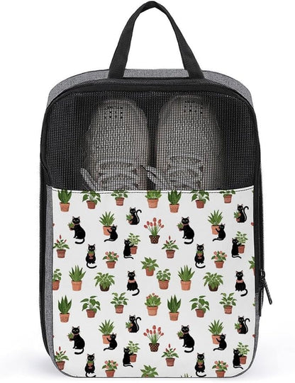 Portable Travel Shoe Packing Bag for Gym Dust-Proof Storage Shoe Travel Bag Funny Black Cat Plant Garden Reusable Sneaker Bags