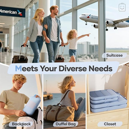 Veken 11 Set Compression Packing Cubes for Travel Essentials,Compressible Expandable Large Luggage Suitcase Organizer Bags for Clothing,Durable Space Saver Storage Bags with Toiletry Bags(Light Blue)