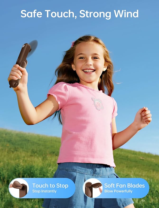 JISULIFE Handheld Fan with 4500 mAh Powerbank Max 37 Hours Runtime, Pocket Portable Battery Operated or USB Powered Folding Personal Fan, 3 Speeds, Gifts for Women Men Kids Gift for Festival-Brown