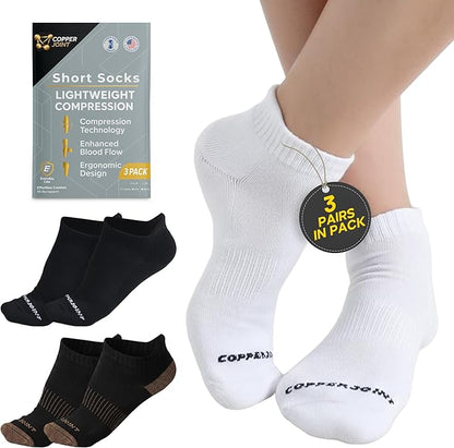 CopperJoint Black Ankle Compression Socks for Women- Breathable Copper Compression Socks Men, Low Cut Sock With Arch Support