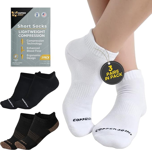CopperJoint Black Ankle Compression Socks for Women- Breathable Copper Compression Socks Men, Low Cut Sock With Arch Support