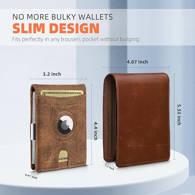 Zitahli Men's Wallets Airtag Holder Slim Rfid Leather with Gift Box