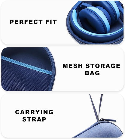 Kids Headphones Case Compatible with iClever BTH12 / BTH20/ BTH26/HS19, JoySpark, Candy Bila, EarFun, MIDOLA, IMYB Foldable Kids Headphones, Blue Travel Storage Bag(Case Only)