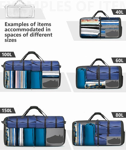 Gonex 40L 60L 80L 100L 150L Large Foldable Travel Duffle Bag with Shoes Compartment, Packable Lightweight Water Repellent Duffel Bag for Camping Gym Weekender Bag
