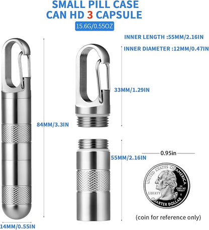 TISUR Small Titanium Pill Case, Keychain Pill Holder Travel Pill Box Container,Portable Pill Organizer Waterproof Metal Case Bottle (Gray Titanium Medium - 2.16 inch)