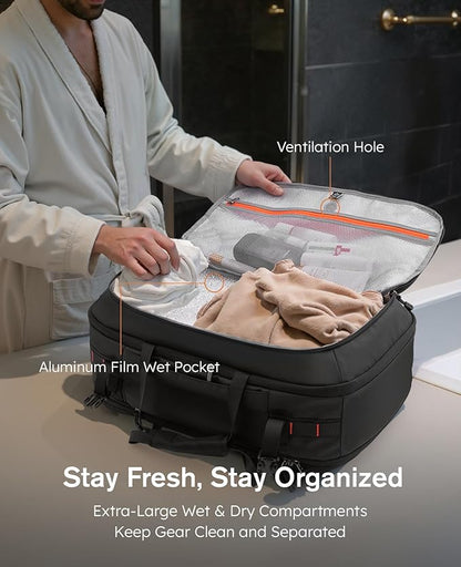 Tolaccea Large Convertible Garment Duffel Bag, Suit Carry On Backpack, TSA Flight Approved for Wrinkle-Free Travel with Dual Laptop Storage for 17.3" and 12.9" & Extra Toiletry Bag, 45-55L Expandable