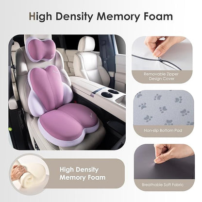 FLORICH 3 PCS Seat Cushion for Carseat Lumbar Support Pillow Car Neck Headrest Pillows Ultrathick Memory Foam Seat Pads Pressure Relief Back Cushion for Office Chair(Purple)