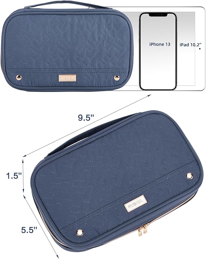 NISHEL Travel Jewelry Case, Holiday Organizer for Necklaces, Earrings, Rings, Bracelets, Watch, Aegean-Blue