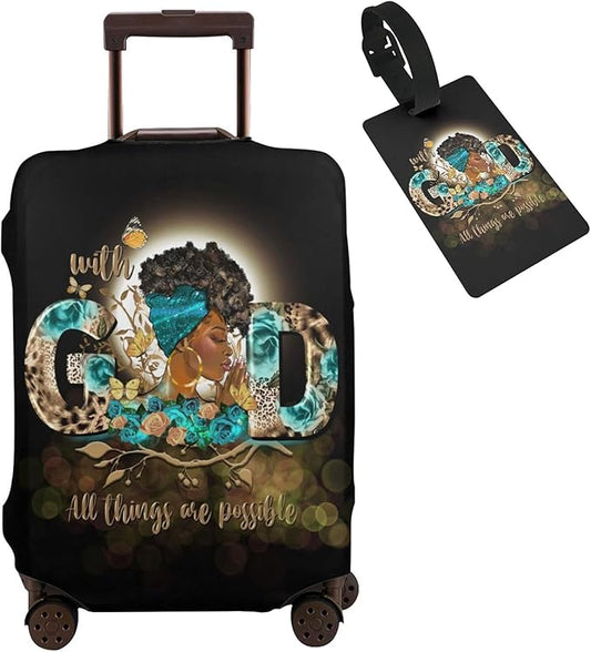 Travel Suitcase Protector African American Girl Elastic Protective Washable Luggage Cover With Concealed Zipper Suitable For 18-32 Inch(M (for 22-24 inch luggage))