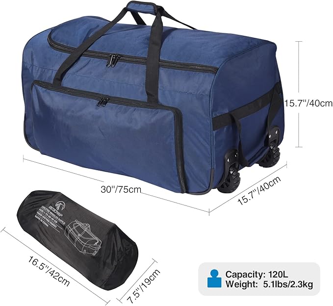 REDCAMP 85L/120L/140L Foldable Duffle Bag with Wheels, Large Travel Duffel Bag
