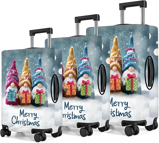 Christmas Luggage Cover – Cute Gnome Travel Suitcase Cover Protector, Waterproof & Stretchable Luggage Sleeve with Zipper for Holiday Travel,L