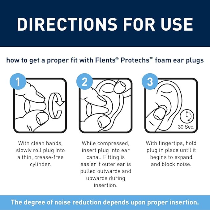 Flents Protechs Foam Ear Plugs for Work, Loud Noise, Heavy Machinery, Construction, Studying & Traveling, NRR 33, Green, Made in The USA, 50 Pair