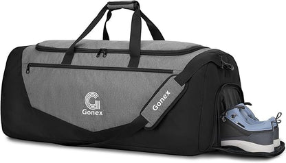 Gonex Gym Duffel Bag with Shoe Compartment Wet Pocket, Large Capacity Sports Duffle Bag for Men Women, Workout & Travel Bag with Multiple Pockets, Black/Gray, Large (100L)