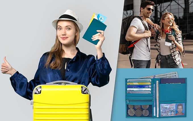 Teal RFID Genuine Leather Passport Wallet