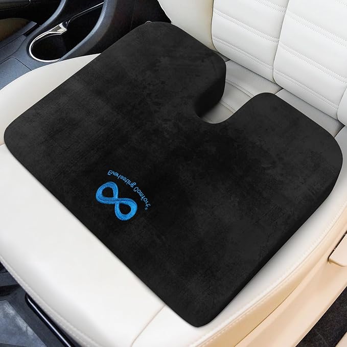 Everlasting Comfort Car Seat Cushion for Driving - Wedge Car Cushion for Office, Travel, Gaming Chair Memory Foam Driver Booster for Short People, Non-Slip, Washable Cover, Back & Sciatica Relief