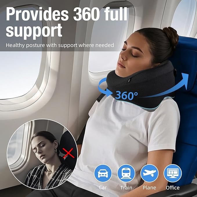 Neck Pillow for Traveling, Travel Neck Pillow for Airplane Memory Foam Travel Pillow for Flight Headrest Sleep with 360° Support Portable, Travel Essentials Birthday Gifts for Women Men Mom Dad
