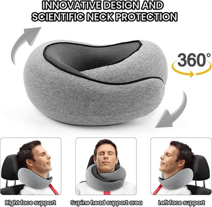 Travel Neck Pillows for Airplanes, 360° Head Support Sleep for Long Flight, Skin-Friendly & Breathable, Kit with 3D Contoured Eye Mask and Earplugs, 100% Pure Memory Foam Full Neck Surround Pillows