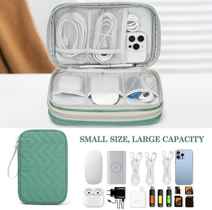 FYY Electronic Organizer, Large Travel Cable Organizer Bag Pouch Electronic Accessories Carry Case Portable Waterproof Double Layers All-in-One Storage Bag for Cable, Cord, Charger, Pattern Green