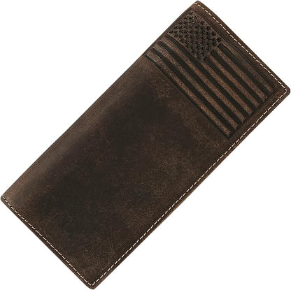 ELIZO Leather Long Wallet for Men Western Wallet Rodeo Mens Wallet Flat Bifold Wallets for Men Biker Billfold Wallet for Men Cowboy Wallet RFID Wallet for Men with Credit Card Holder