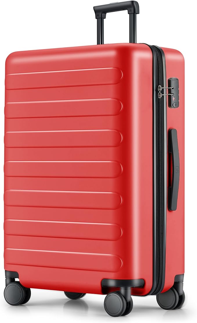NINETYGO Large Checked Luggage 28 Inch, Checking In Luggage with Smooth Spinner Wheels, Lightweight, Hard Shell PC Suitcase, Lightweight Travel Luggage, TSA Approved (Raspberry, Rhine Basic)