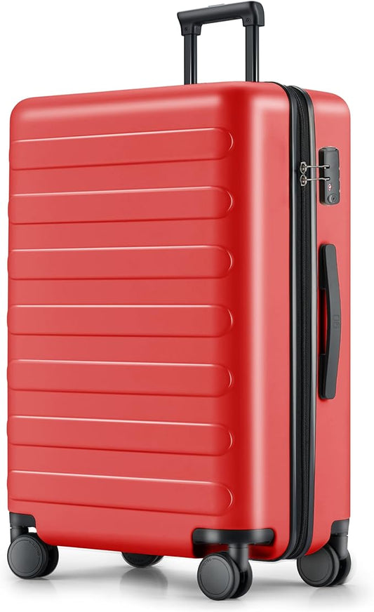 NINETYGO Large Checked Luggage 28 Inch, Checking In Luggage with Smooth Spinner Wheels, Lightweight, Hard Shell PC Suitcase, Lightweight Travel Luggage, TSA Approved (Raspberry, Rhine Basic)