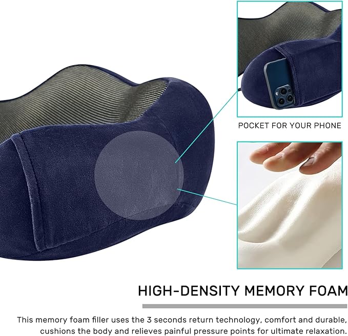 Travel Pillow for Airplane-2 Pack Memory Foam Neck Pillows, Soft Support Travel Essentials for Travelling, Sleeping Rest, Car, Train and Home Use(Grey&Blue)
