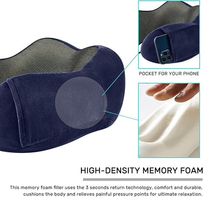 Travel Pillow for Airplane-2 Pack Memory Foam Neck Pillows, Soft Support Travel Essentials for Travelling, Sleeping Rest, Car, Train and Home Use(Grey&Blue)