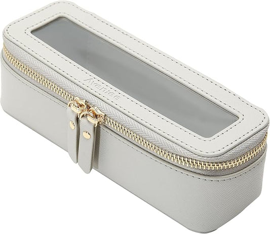 Aveniee Clear Makeup Brush Bag, Slim Brush Holder Cosmetic Case, Small Travel Toiletry Bag for Women, Thin Make up Bags with Zippers, Cute Travel Essentials Srorage Bag.Grey