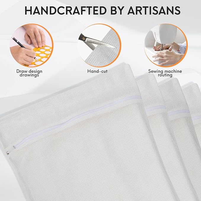 4-Piece White Large Durable Organic Cotton Mesh Laundry Bags with Sturdy Zippers and Breathable Mesh are Delicate Laundry Bags for Underwear, Clothes, Pants and Socks