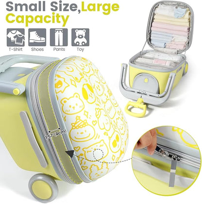 Orzbow 2-In-1 Ride On Luggage, Expandable Ride On Suitcase for Kids with Spinner Wheels, Carry On Luggage with Detachable Seat, Double as Stroller, Safety Guardrail, Help Your Child Relax, Yellow