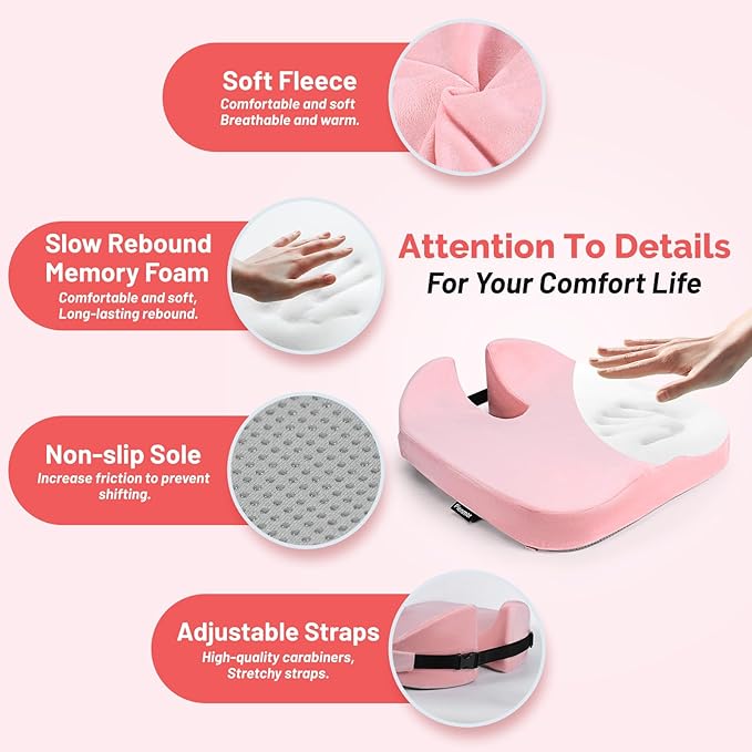 Large Memory Seat Cushion,Car Seat Cushion are Used to Relieve Sciatica, Suitable for Offices, Cars, Wheelchairs, Multi-Purpose (Pink)