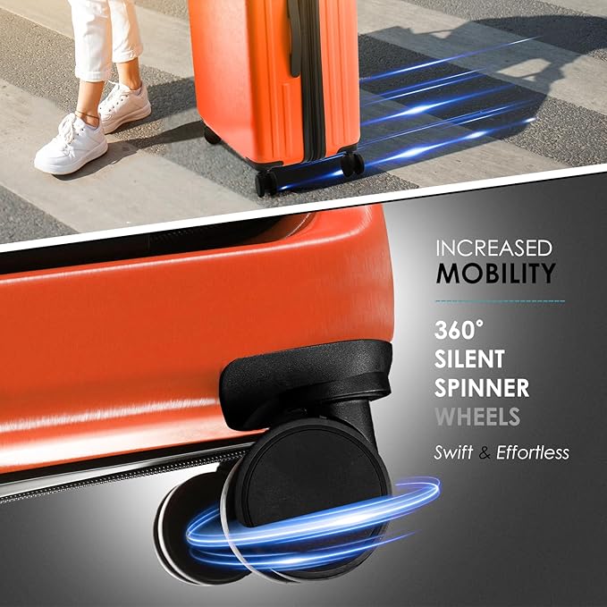 20 Inch Carry On Luggage 22x14x9 Airline Approved, Carry On Suitcase with Wheels, Hard-shell Carry-on Luggage, Durable Luggage Carry-On, Orange Small Suitcase with Cosmetic Bag