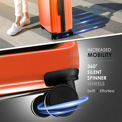 20 Inch Carry On Luggage 22x14x9 Airline Approved, Carry On Suitcase with Wheels, Hard-shell Carry-on Luggage, Durable Luggage Carry-On, Orange Small Suitcase with Cosmetic Bag