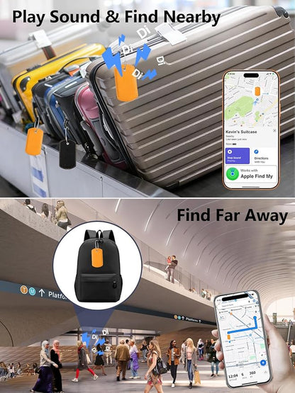Luggage Tag with Tracker (iOS Only), Premium PU Leather Luggage Tags for Suitcase, Privacy Cover & ID Card Slot, Stainless Loop for Travel Bags, Backpack, Pet Carrier, Ideal Gadgets (Orange)