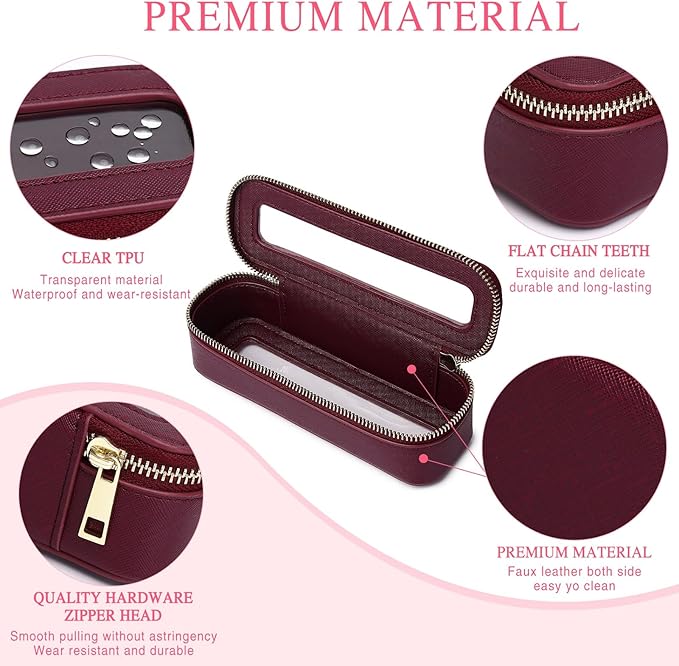Pinkmik Travel Clear Makeup Bag with Brush Case TSA Approved Toiletry Bag Waterproof Cosmetic Organizer with Zipper Car Essential for Women (X/Burgundy, M+SLIM)