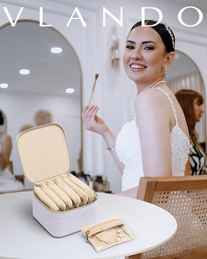 Vlando Travel Jewelry Case Organizer, Small Jewelry Box with 6 Velvet Jewelry Zipper Bags,Christmas Gifts for Women Girls Friends-Purple