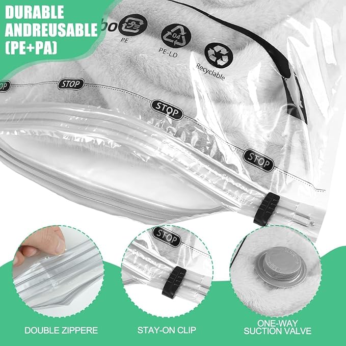 10 Pack Vacuum Storage Bags, Space Saver Bags, Compression for Comforters and Blankets, Sealer Clothes Storage with Hand Pump. (2J/2L/3M/3S)