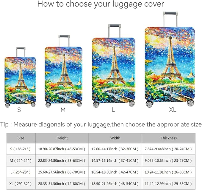 fancyfree Luggage Cover Washable Suitcase Protector Anti-scratch Suitcase cover (Dreamy Paris, L(25"-28" luggage))