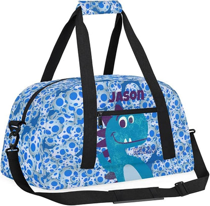 Personalized Duffel Bag for Kids Girls Boys, Dinosaur Custom Name Gym Bag Overnight with Padded Handles Carry On Weekend Sports Travel Bag for School Practice Gymnastics Ballet