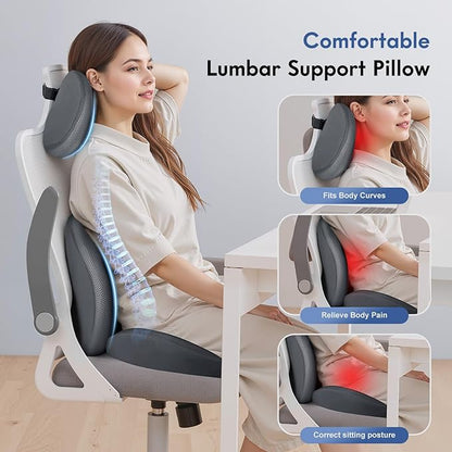 FLORICH Seat Cushion and Lumbar Support Pillow for Office Chair Car, Car Neck Pillow, Ergonomic Memory Foam Back Support for Office Gaming Chair Wheelchair, Relieves Neck, Back & Sciatica Pain – Gray