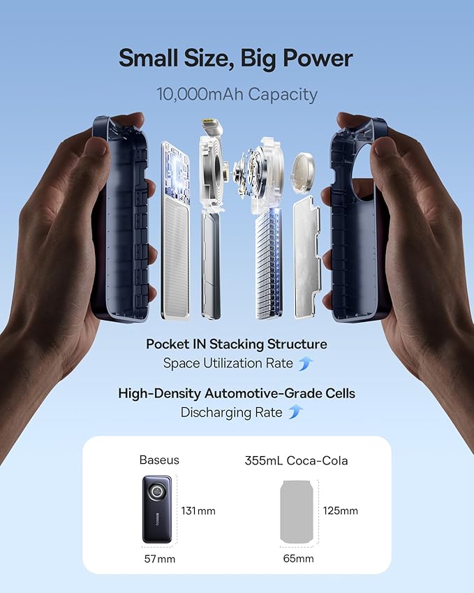 Baseus 4G LTE Mobile Hotspot & 20000mAh 67W Power Bank 2-in-1, Portable WiFi for Travel in 150+ Countries, Enercore Power Bank, 10000mAh Fast Charging Portable Charger Built-in 45W Retractable Cable